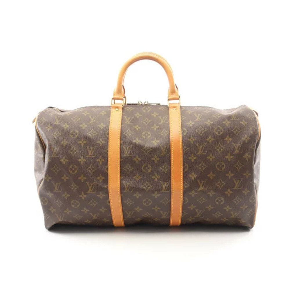 Louis Vuitton Keepall Canvas Leather Monogram Travel Bag Brown